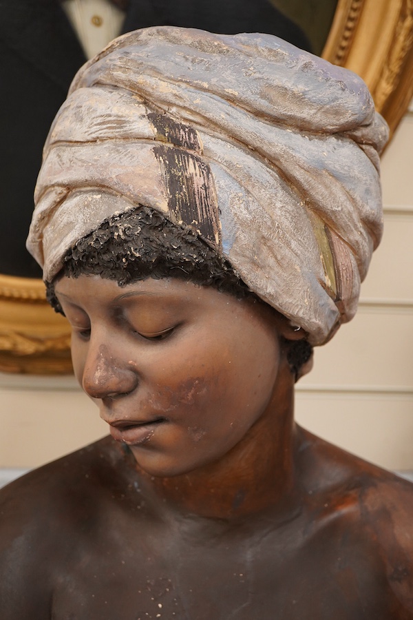 Auguste Maurice Art Noveau terracotta bust of a girl, Goldschrider, stamp to back near base, 71cm high